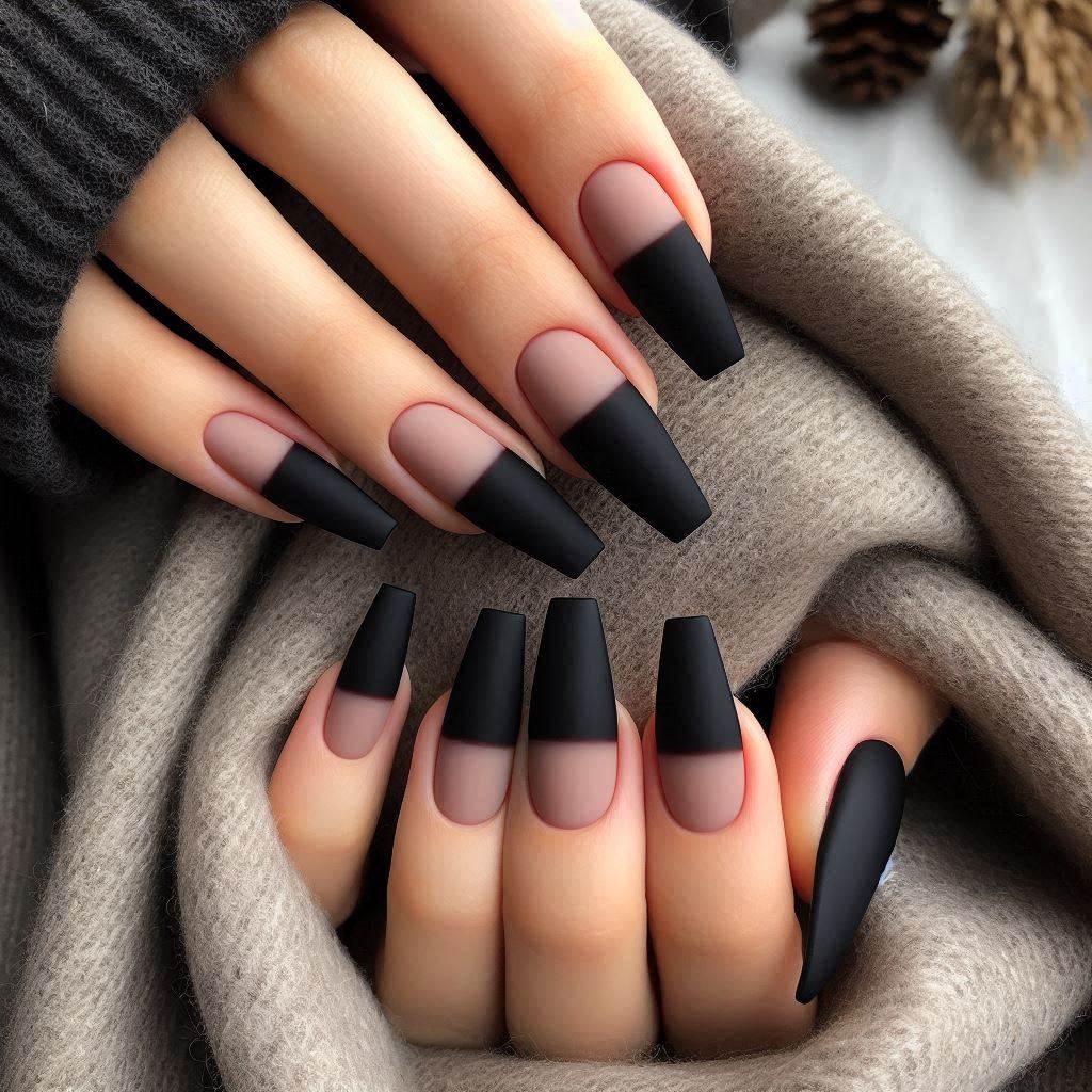 Matte Coffin French Tip Nails