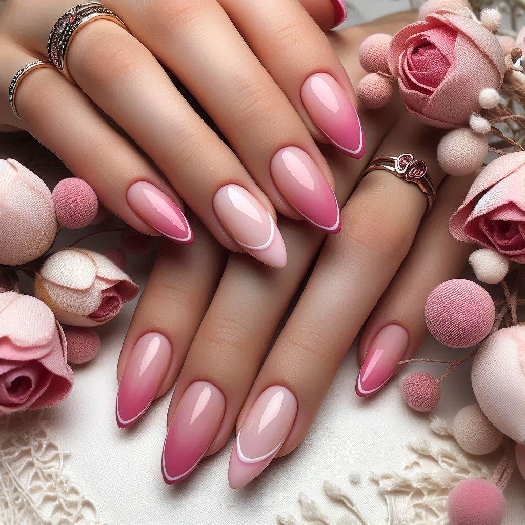 Chic Pink French Tip Nails Almond Shape