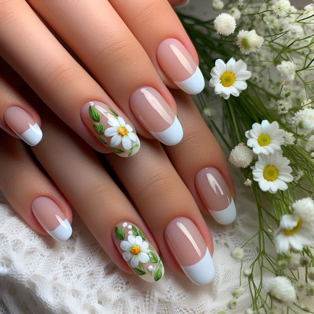 French Tips with Tiny Florals