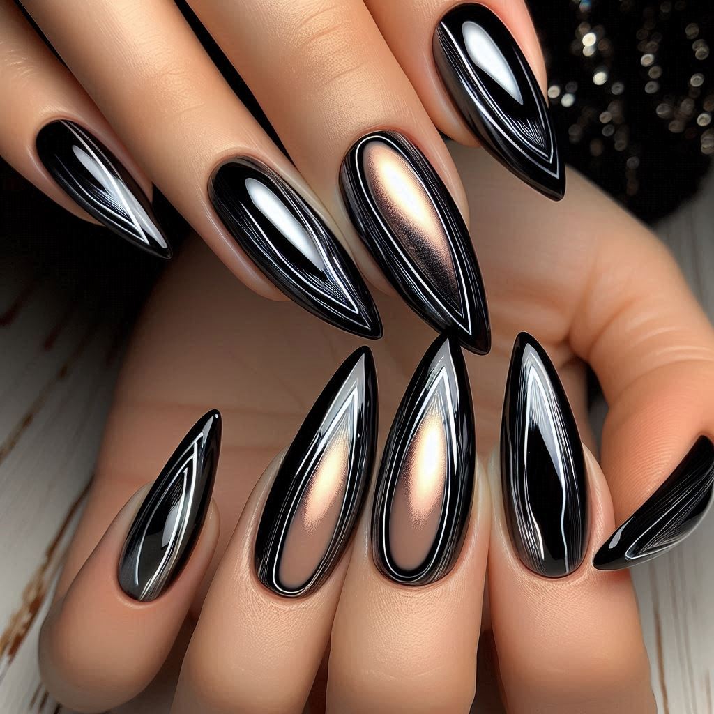 Black French Tips with Chrome Accents