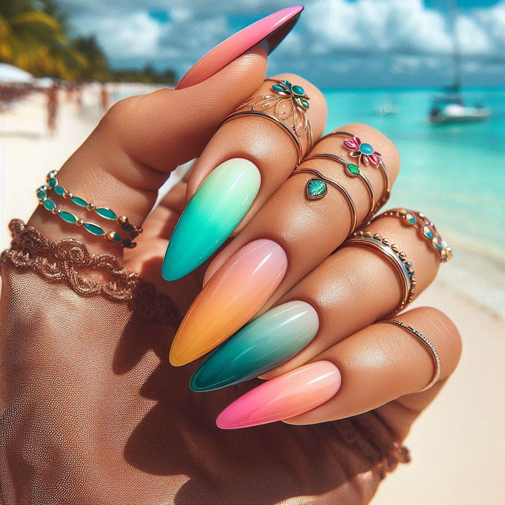 Playful Color Pop Almond French Tip Nails