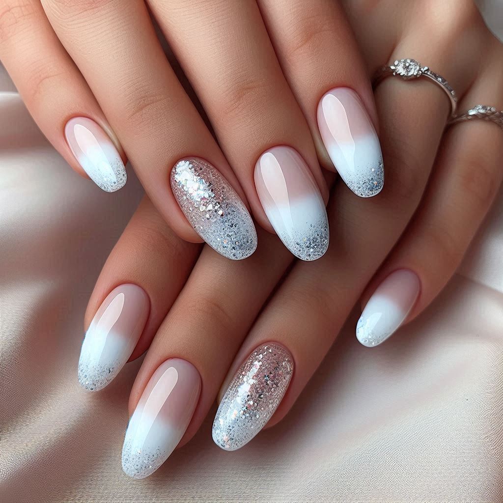 Glitter Fade on White French Tips
