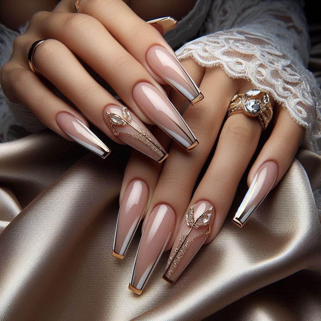 Coffin French Tip Nails Long and Luxurious