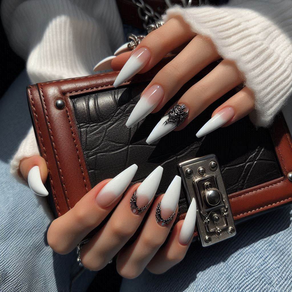 White French Tip Nails Coffin Shape