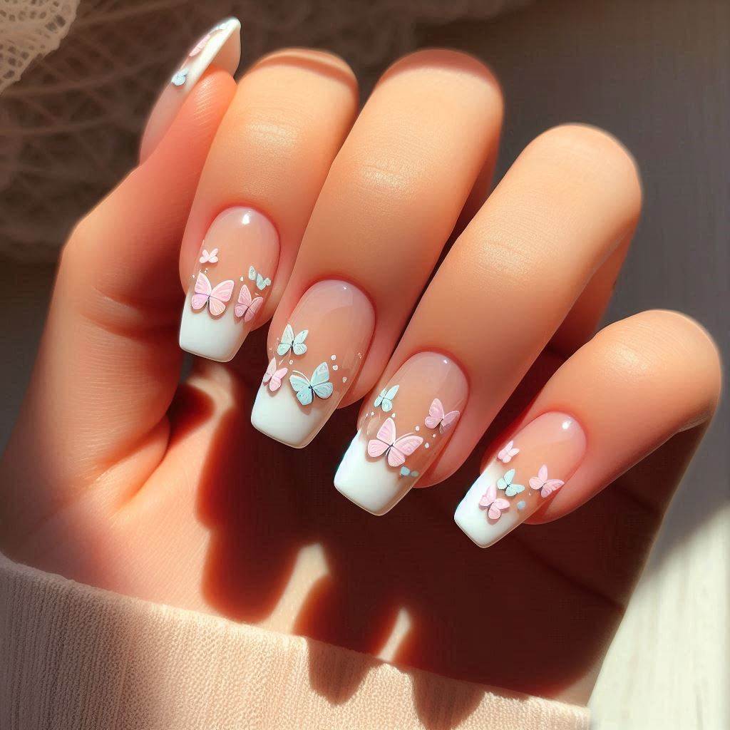 Butterfly Nail Art with French Tips