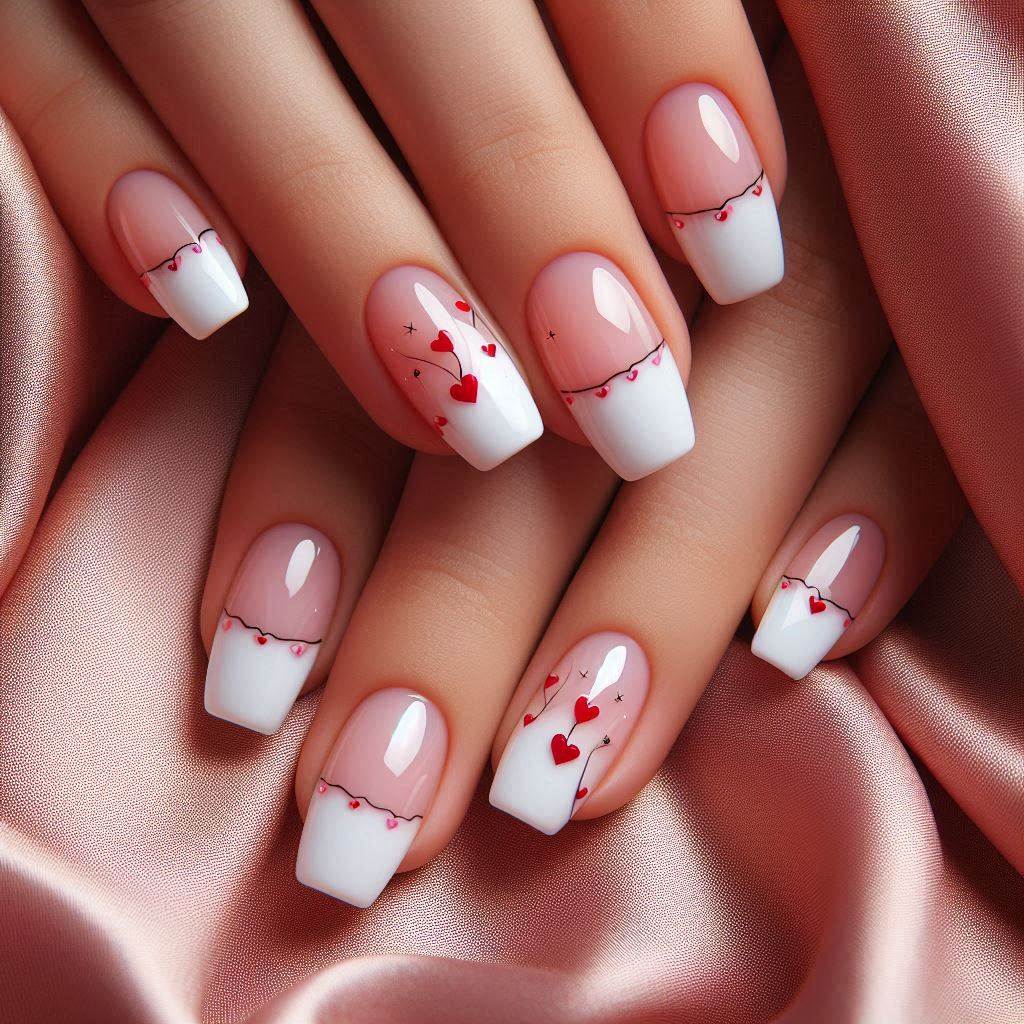 White French Tip Nails with Hearts