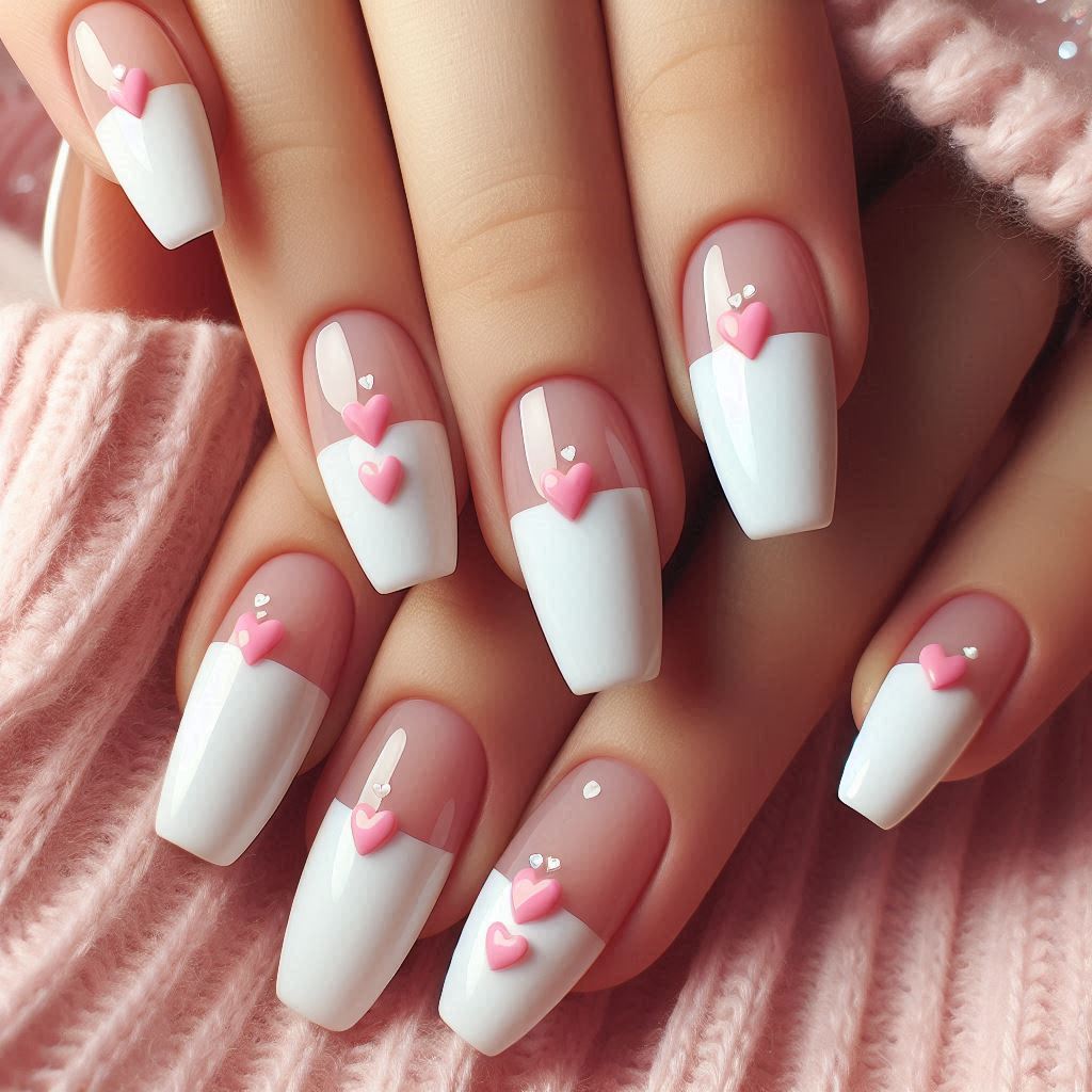 White Tips with Heart Details
