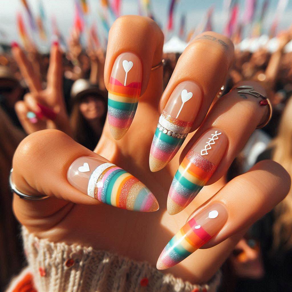 Rainbow Almond French Tip Nails