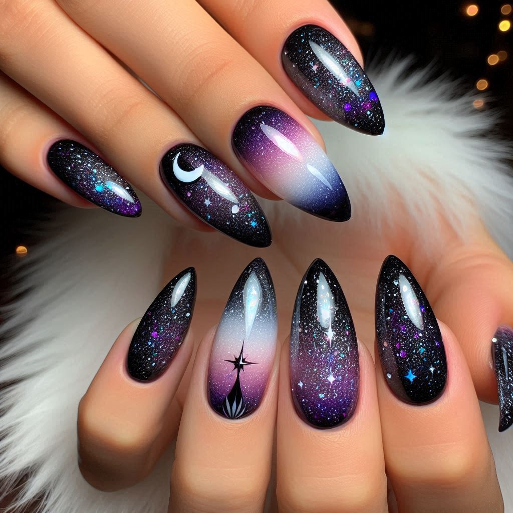Galaxy-Inspired Cat Eye French Tips
