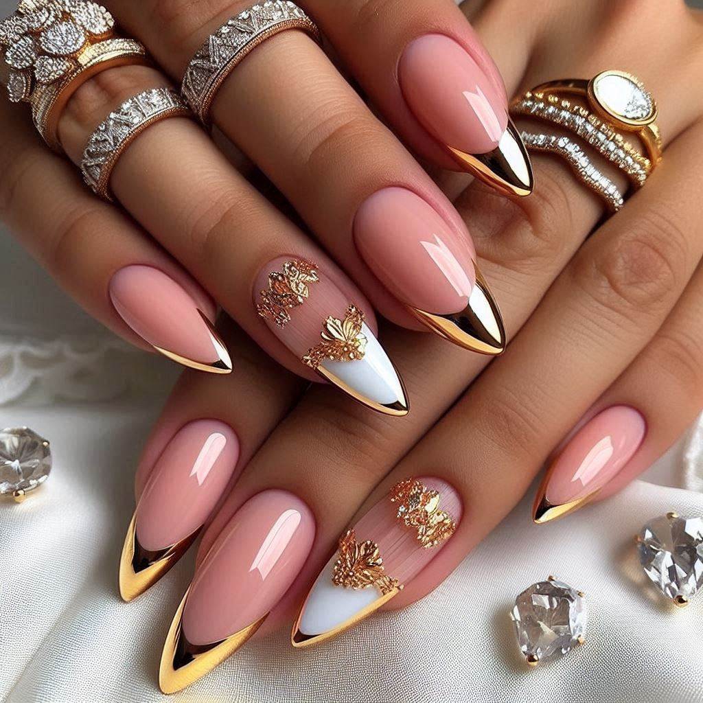 Metallic Almond French Tip Nails