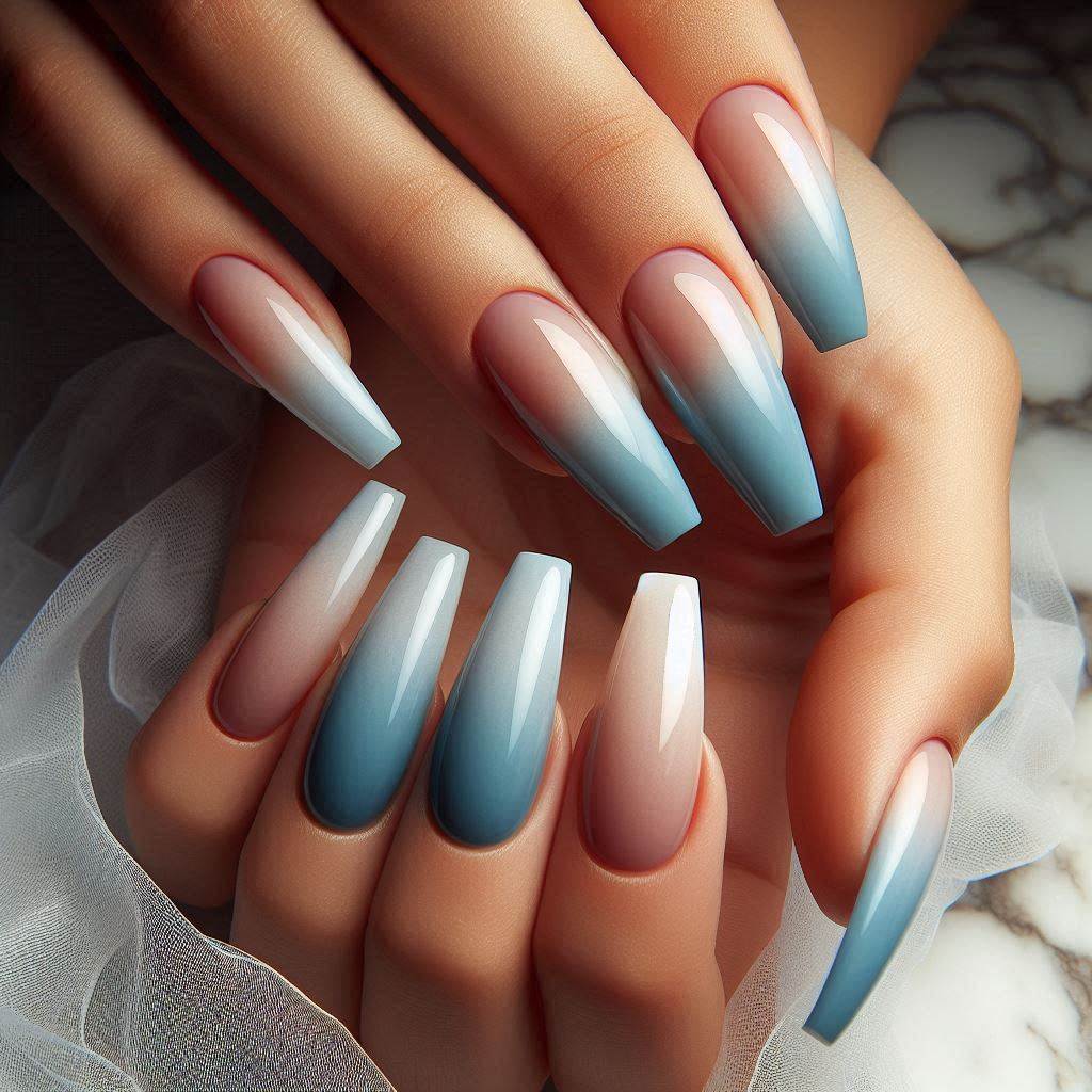 Ombre French Tip Nails Blue