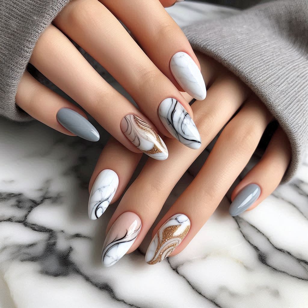 Marble Effect French Tips