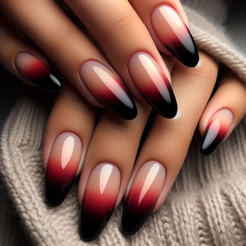 Black and Red Ombre French Tips