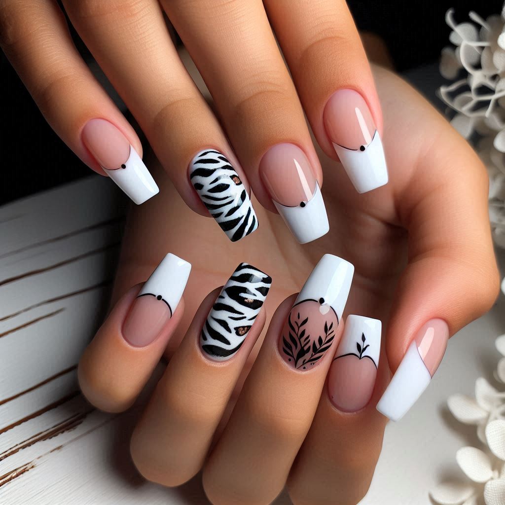 French Tips with Animal Print