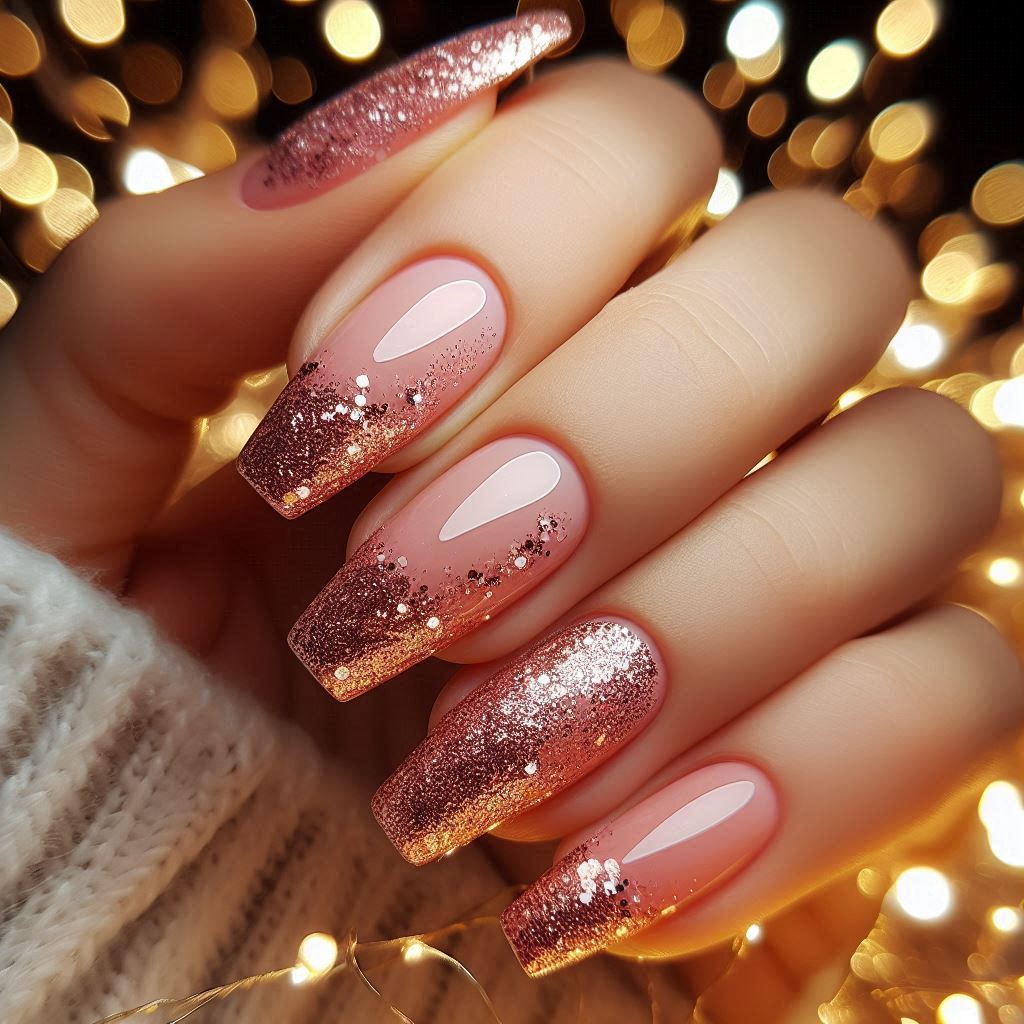 Glam Pink French Tip Nails with Glitter