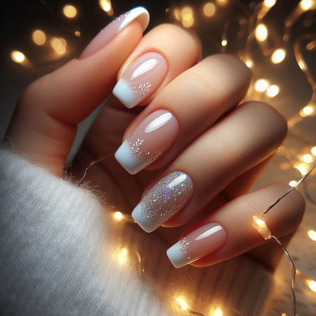 White French Tip Nails with Glitter