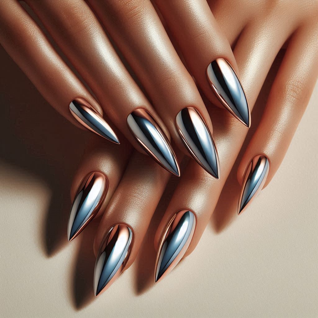 V-Shaped French Tips with Chrome Finish