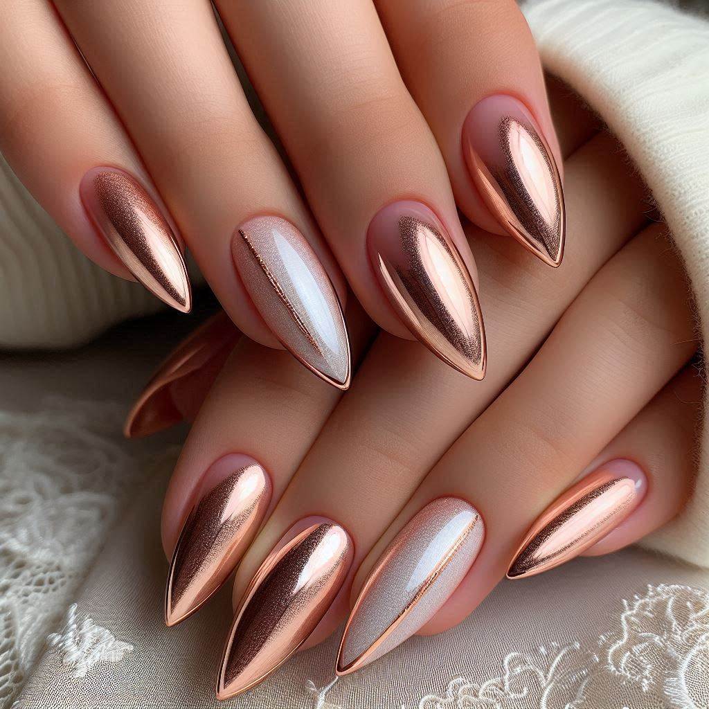 Rose Gold Cat Eye French Tips