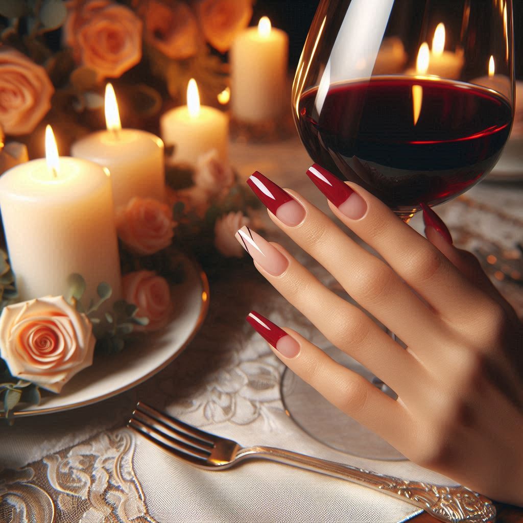Coffin French Tip Nails Red and Ravishing