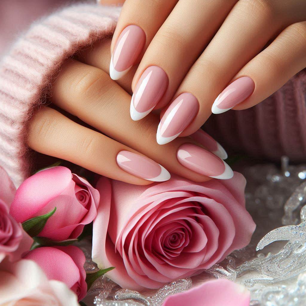 Pretty in Pink Almond French Tip Nails