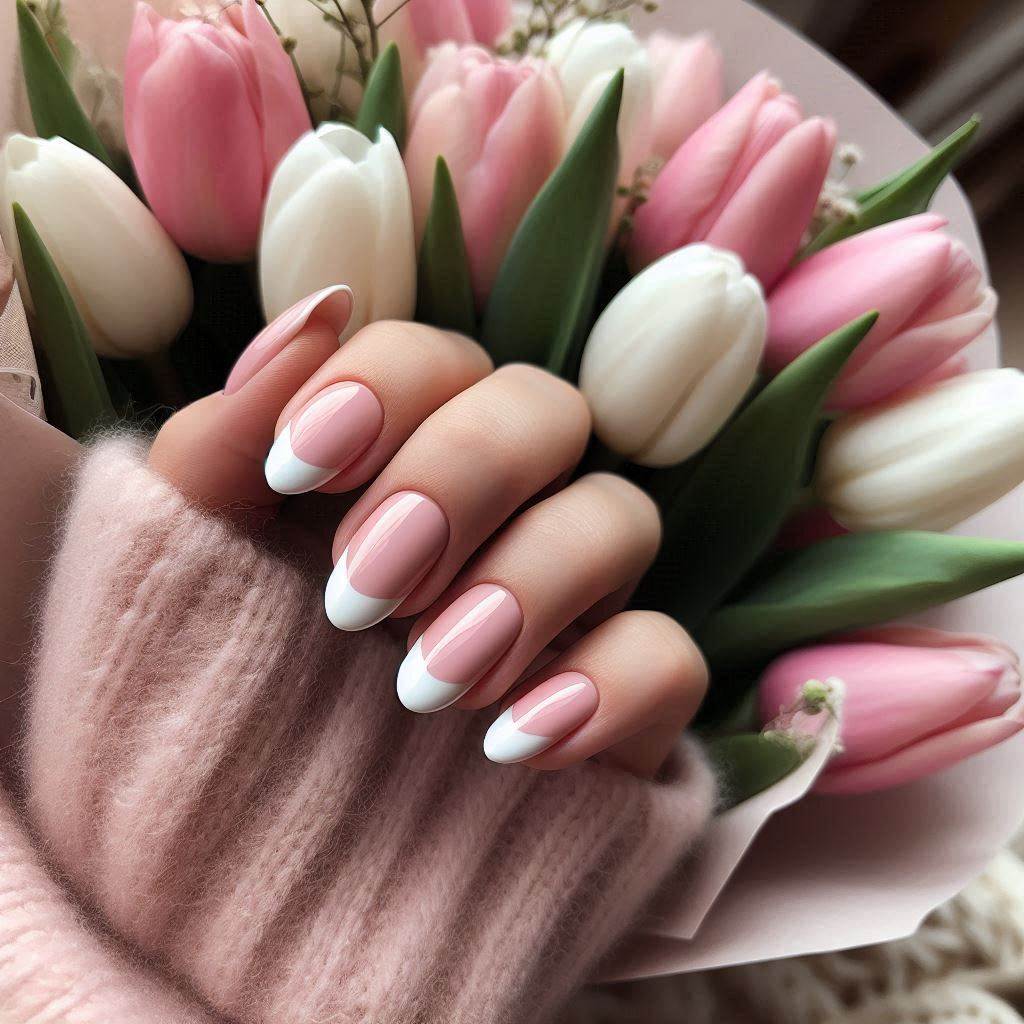 Delicate Pink French Tip Nails Round