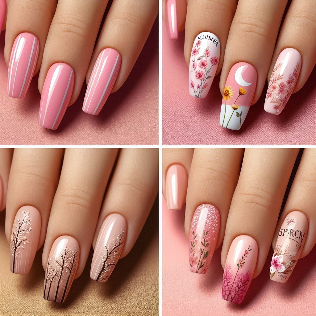 Seasonal Pink French Tip Nails with Design Themes