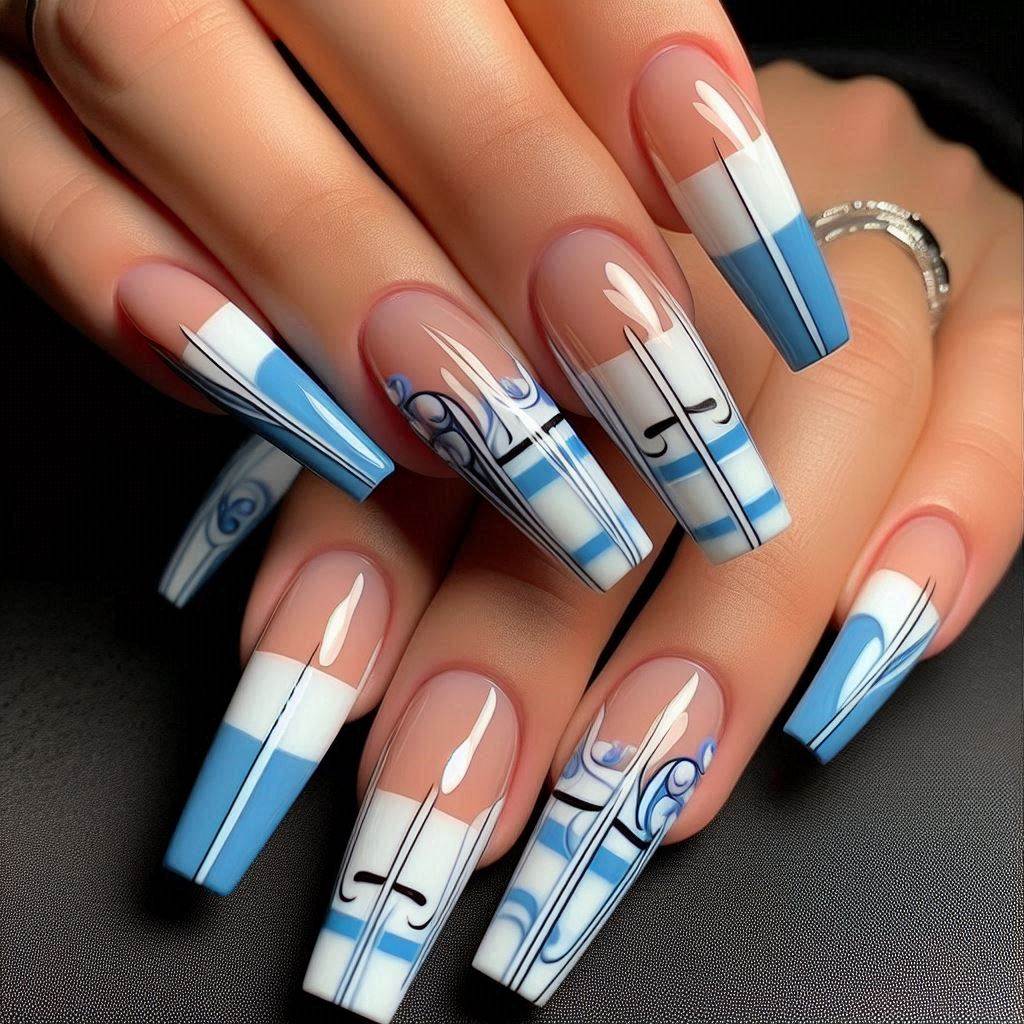 French Tip Nails Blue and White