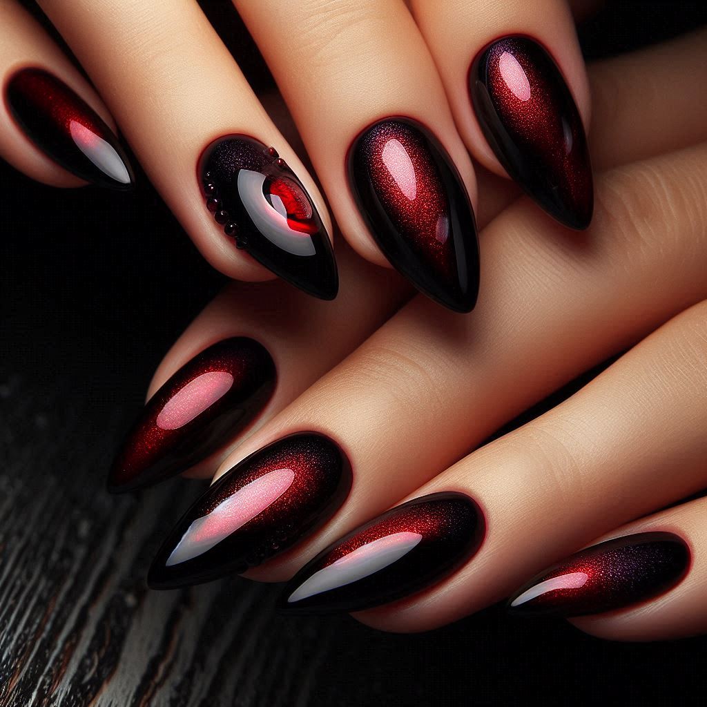 Vampy Red Cat Eye French Tips