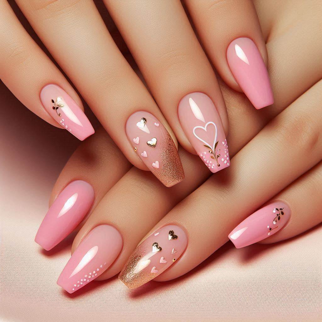 Pink French Tip Nails with Design