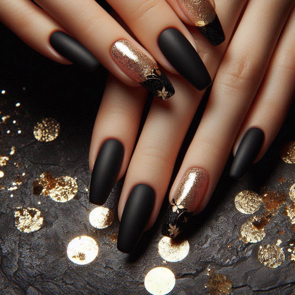 Black French Tips with Gold Foil