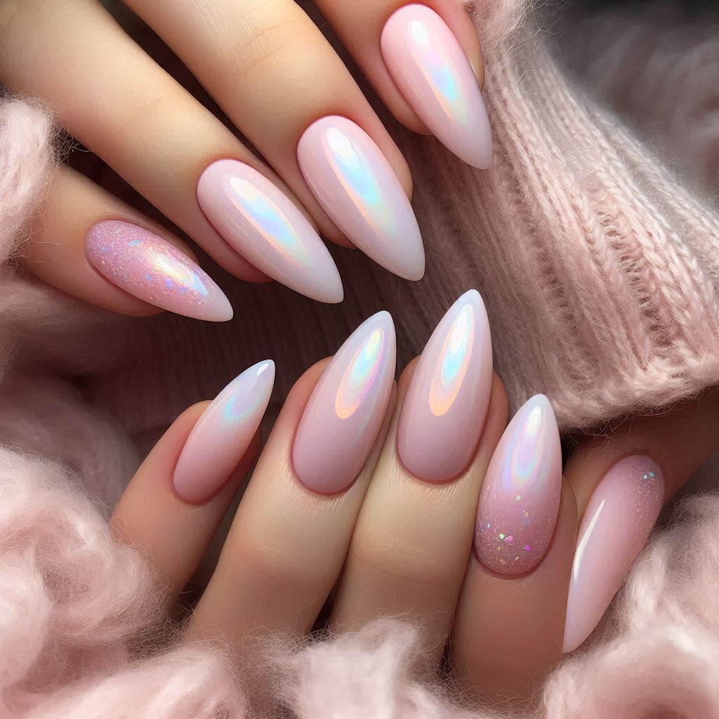 Metallic Lavender Cat Eye French Tips