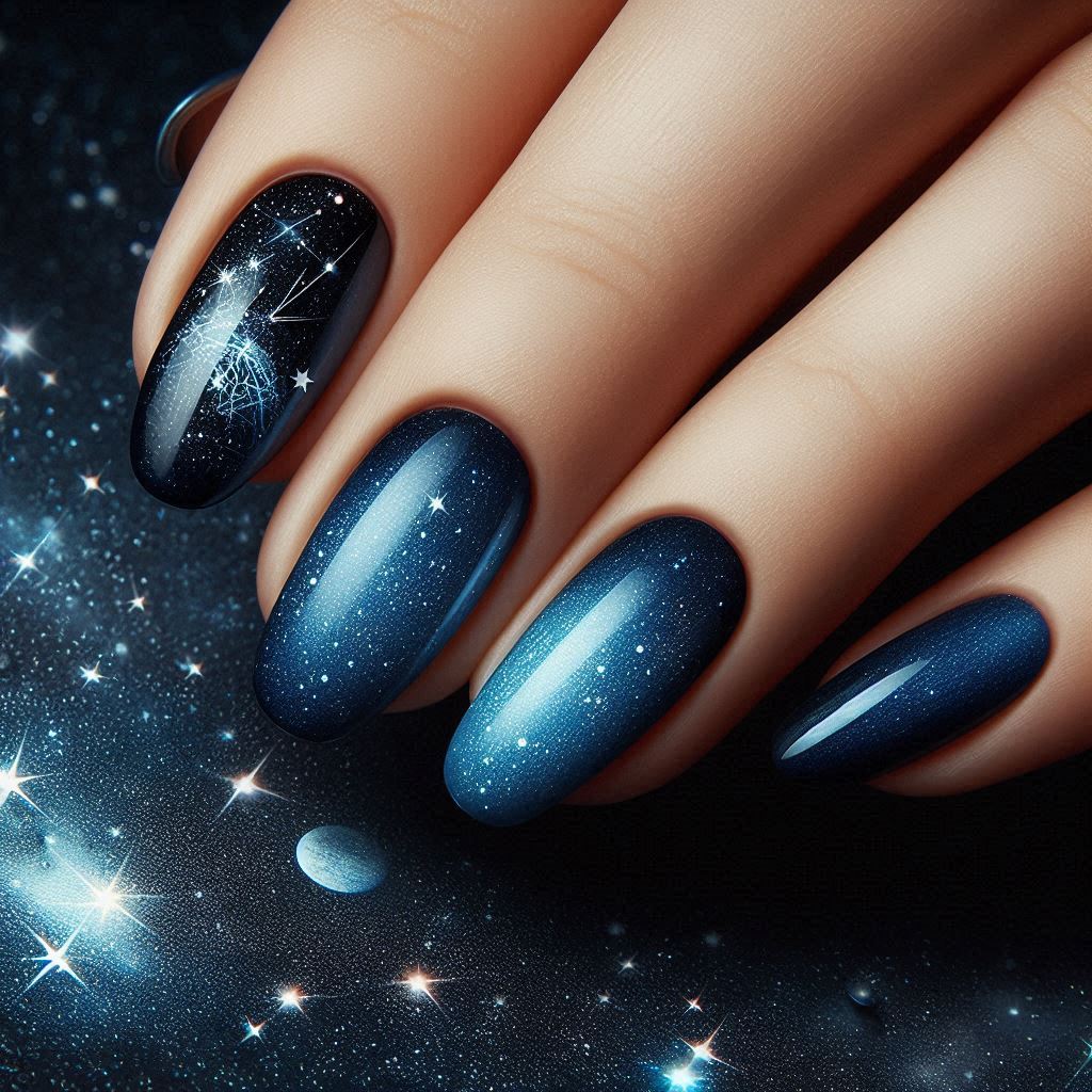 Midnight Blue Cat Eye French Tips