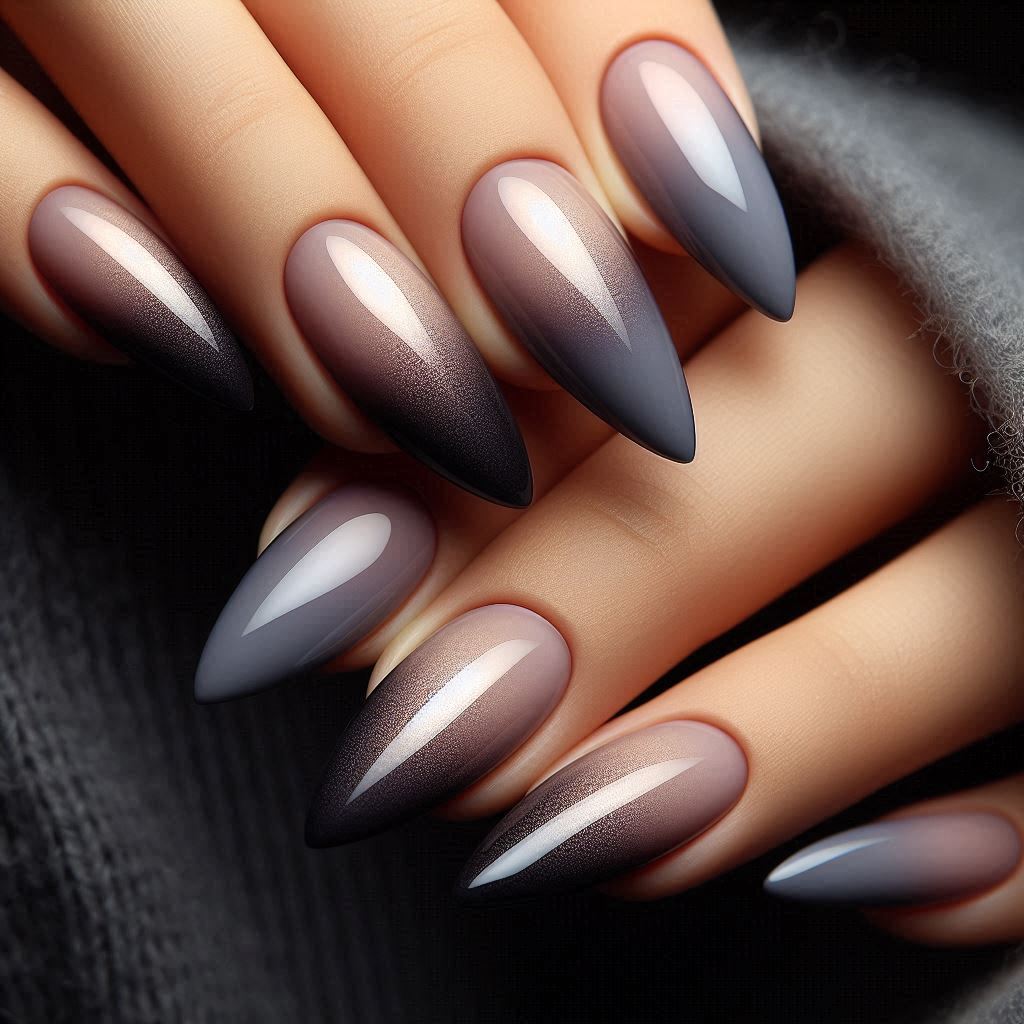Smoky Gray Cat Eye French Tips