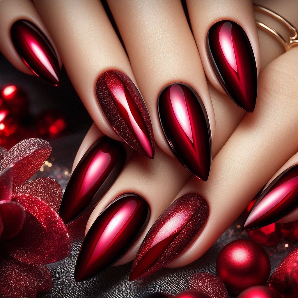 Ruby Red Cat Eye French Tips