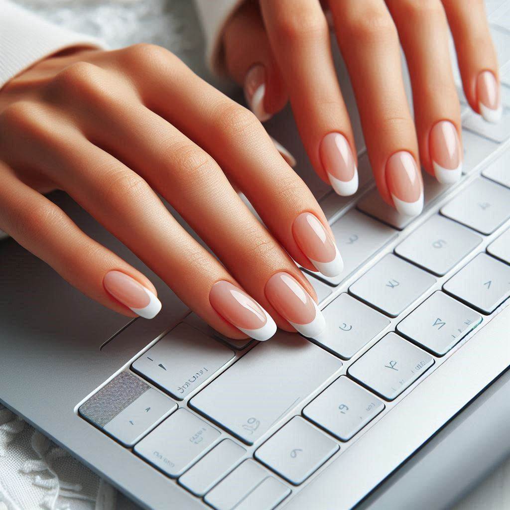 Medium Length Almond French Tip Nails