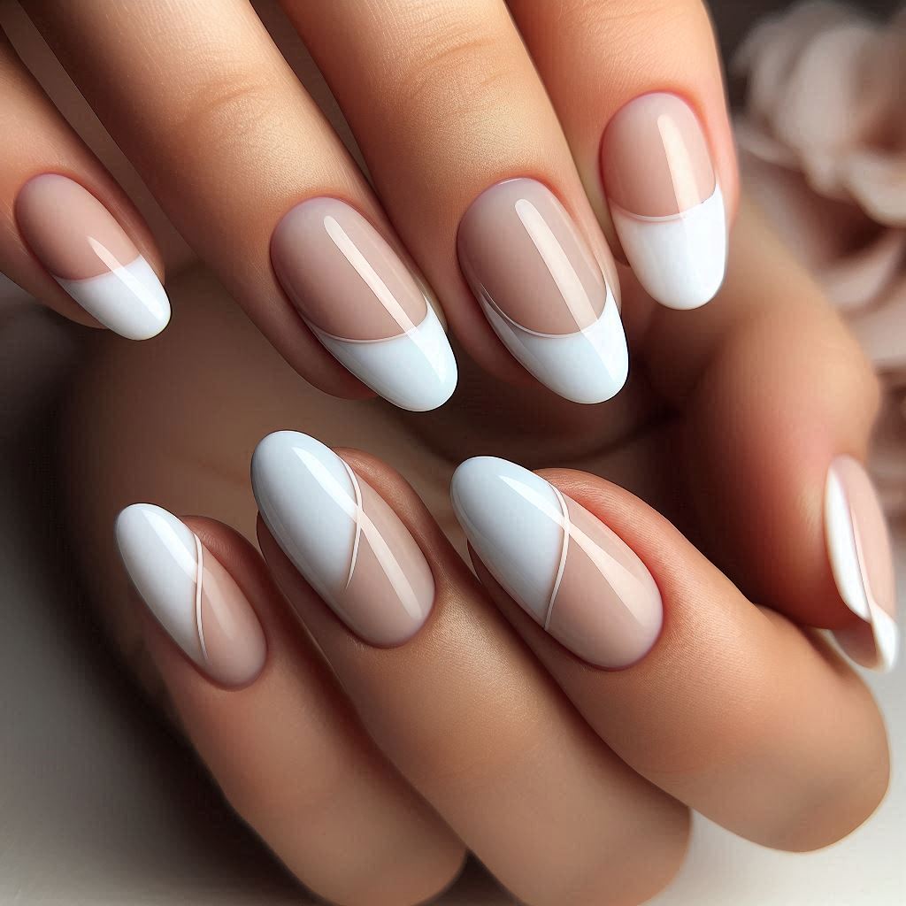 Matte White French Tips with Glossy Lines