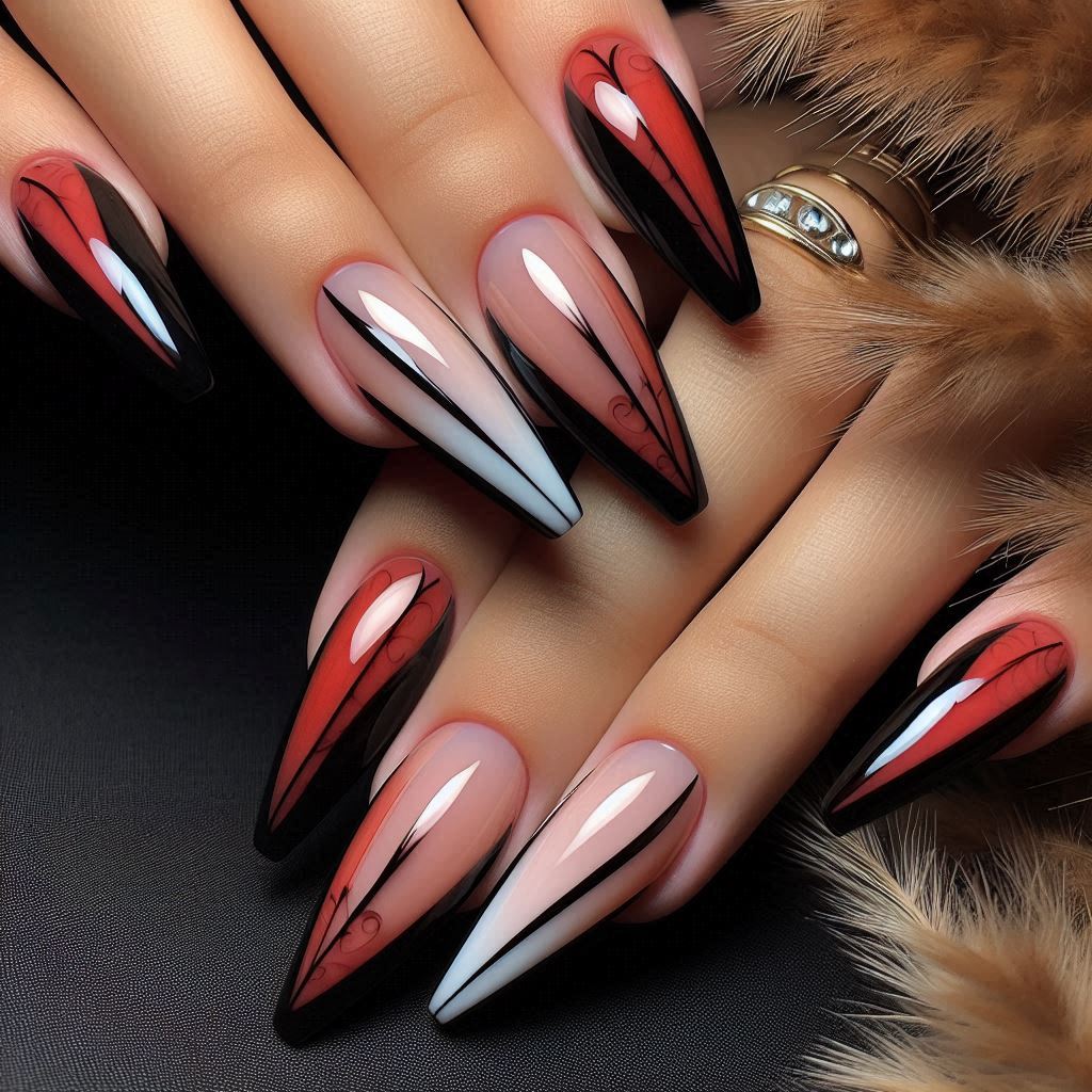 Red and Black Split French Tips