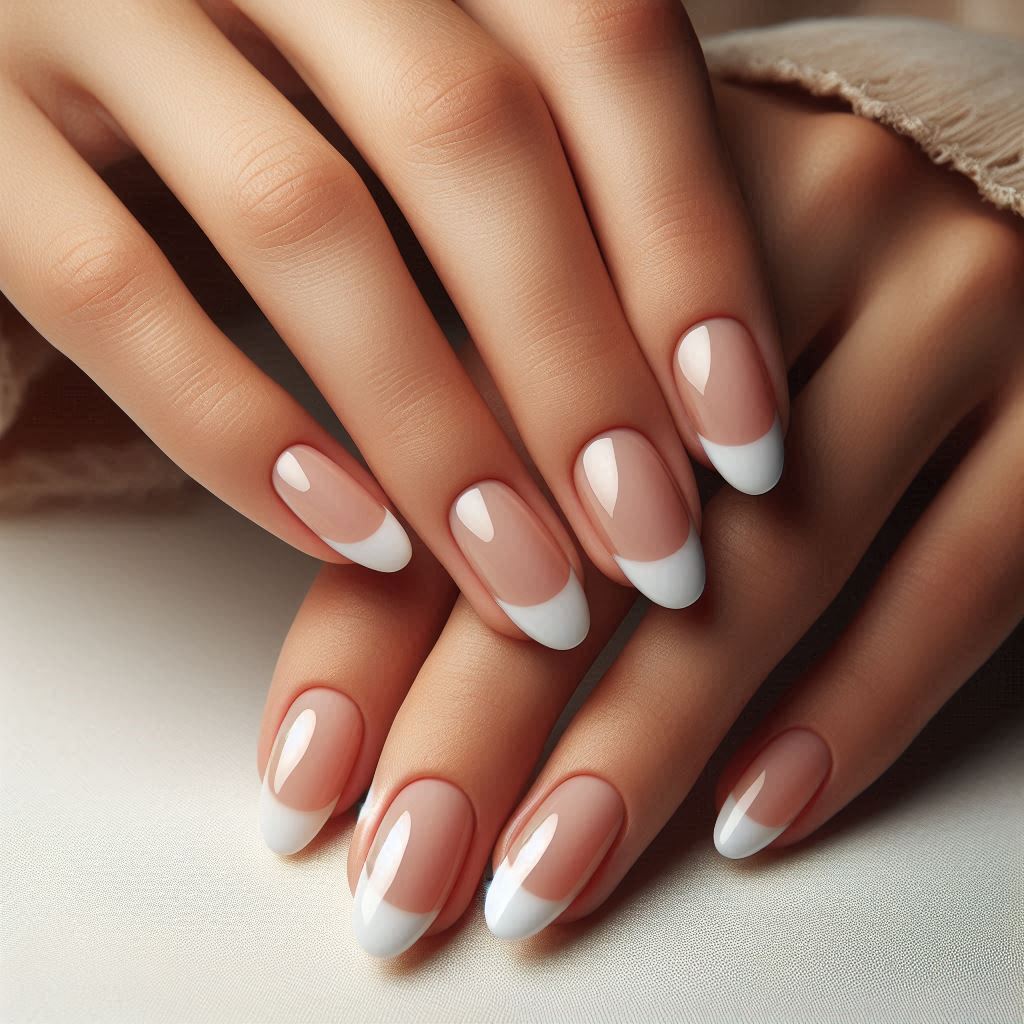 Classic White French Tip with Modern Nude Base