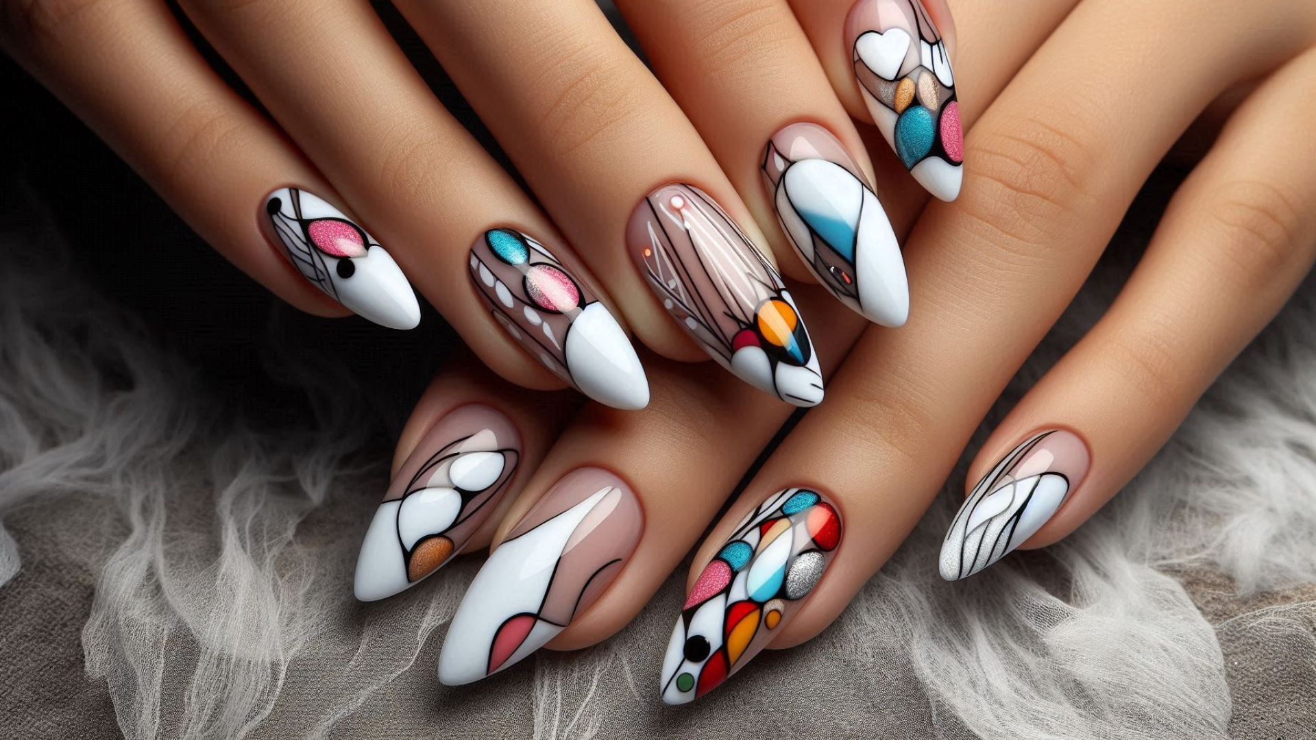 white french tip nails almond design