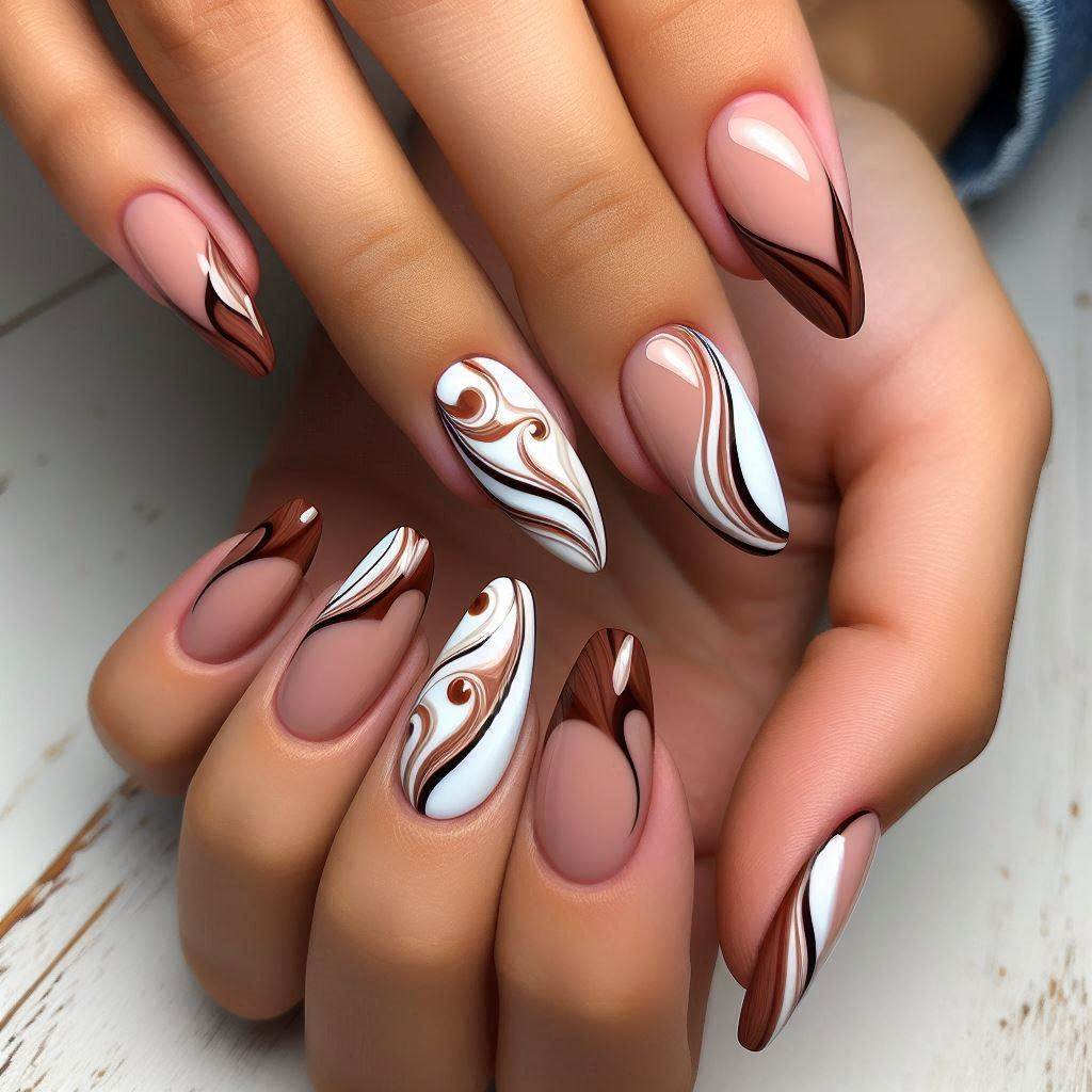 Chocolate French Tips with Gold Lining