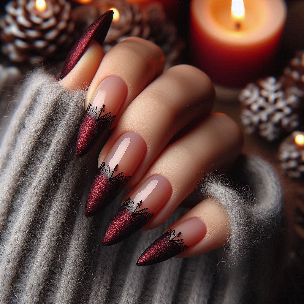 Velvet Dark Red French Tips
