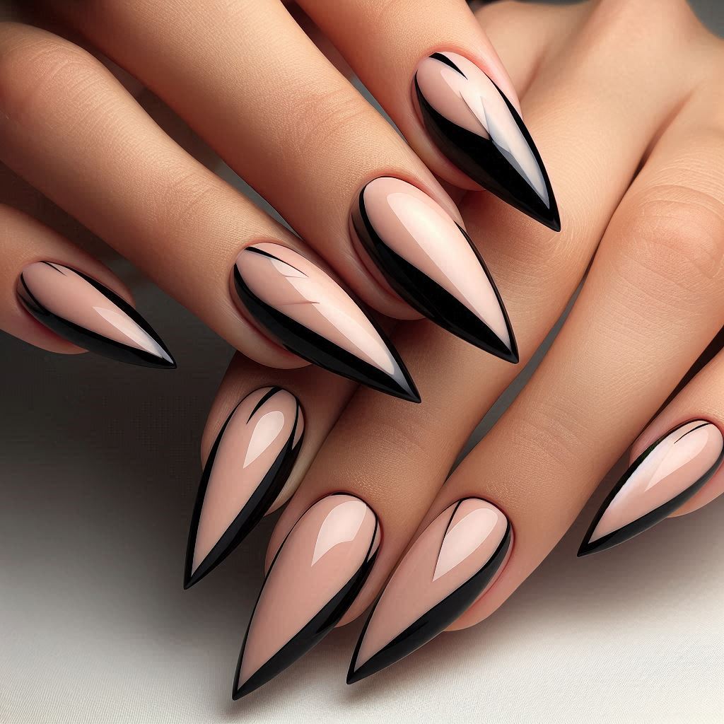 Black V-Tip French Nails