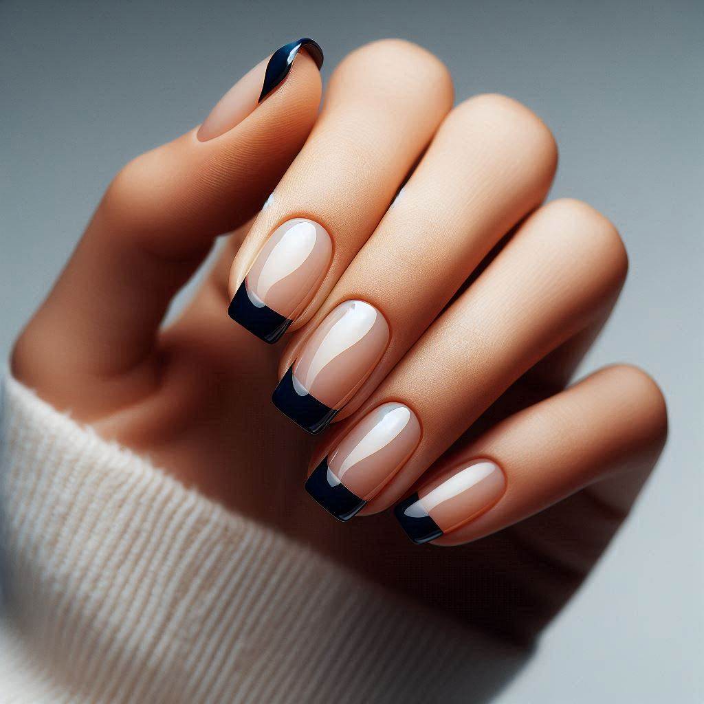 Navy Blue French Tips on Clear Base