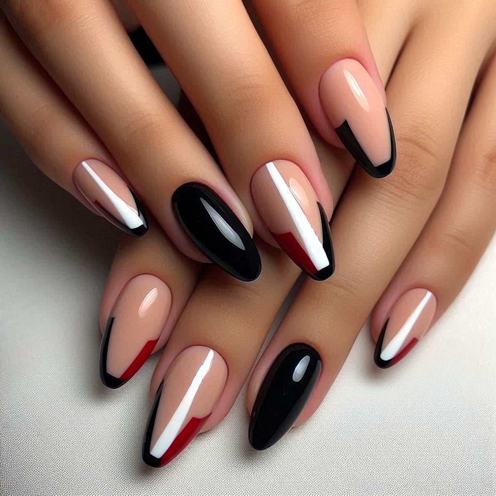 Red and Black Split French Tip