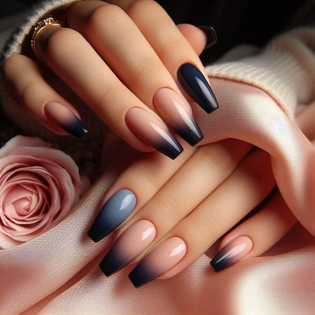 Navy Blue Ombre French Tips