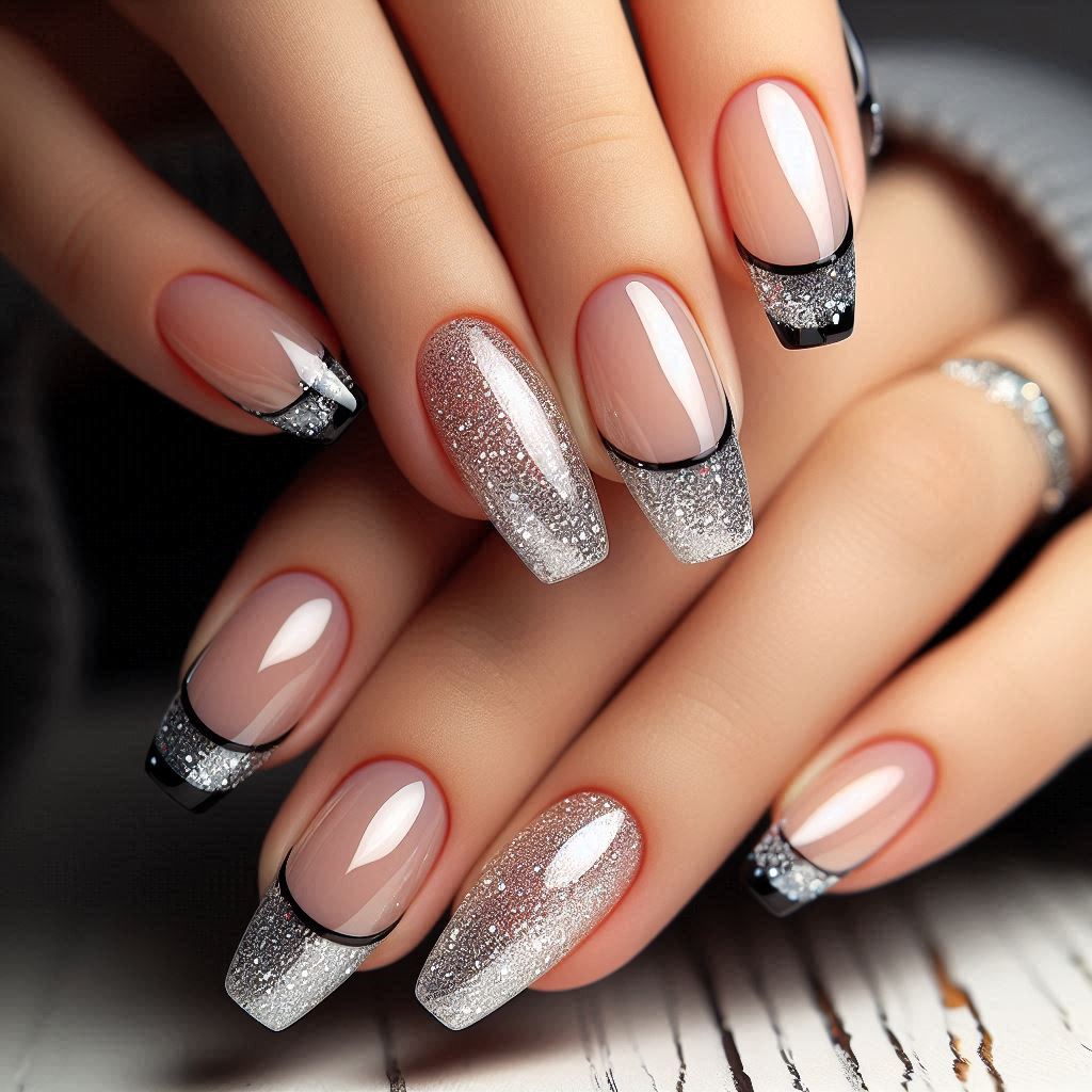 Black Thin Tips with Glitter Base