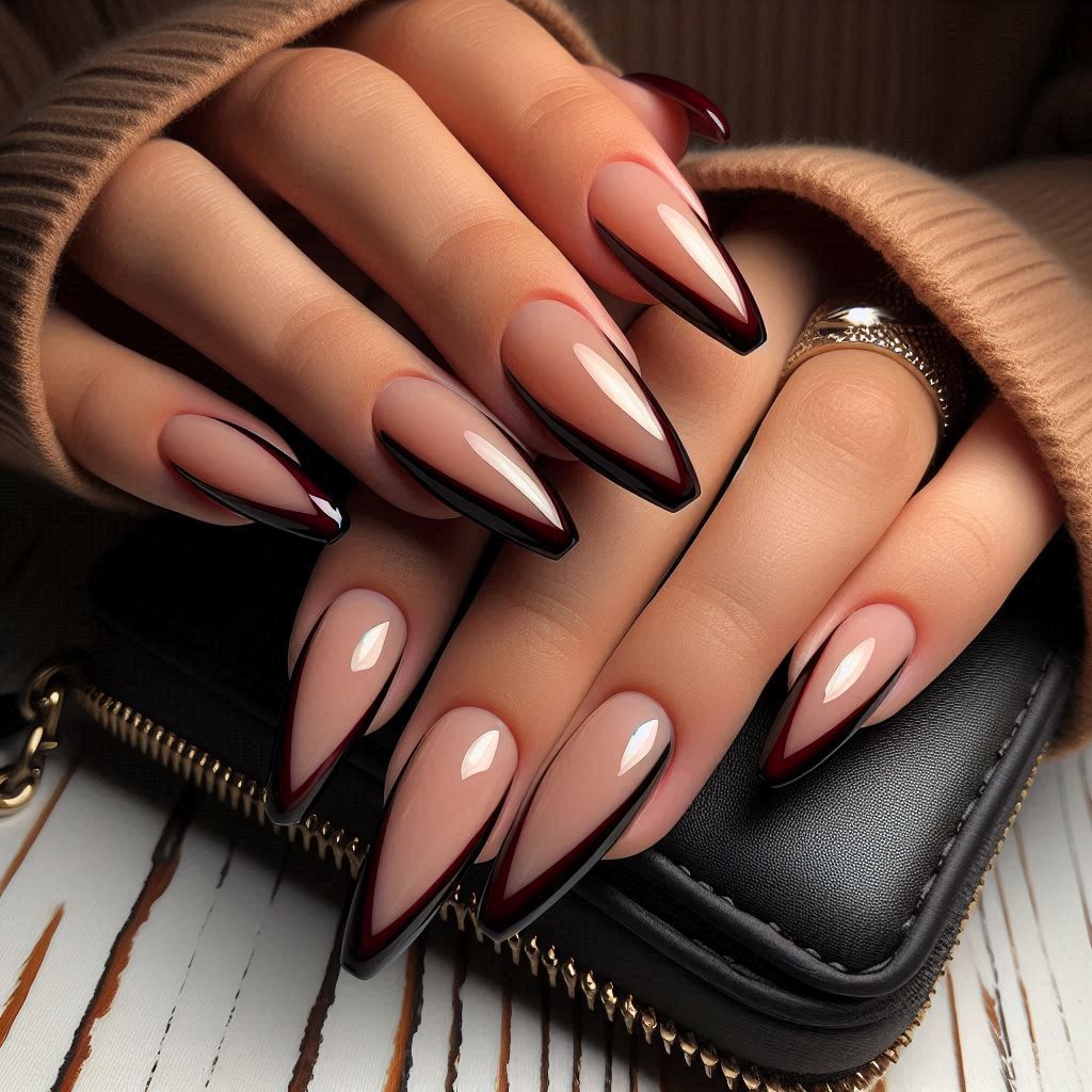 V-Cut Dark Red French Tips