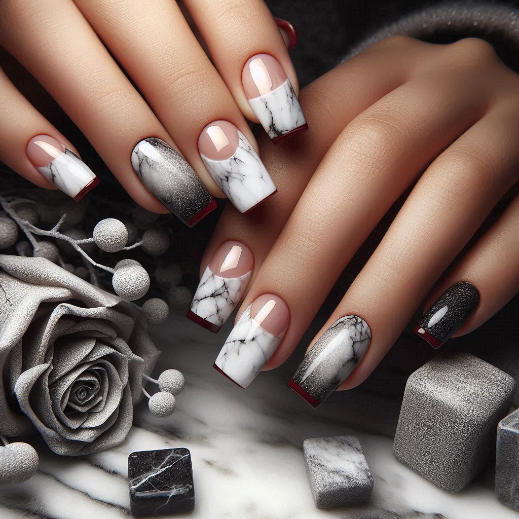 Marble Effect with Dark Red Tips