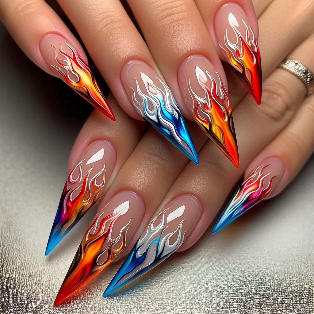 Multicolor Flame French Tips