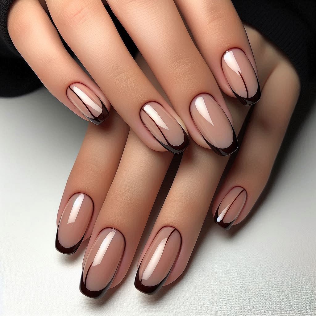 French Tip Outline in Dark Brown